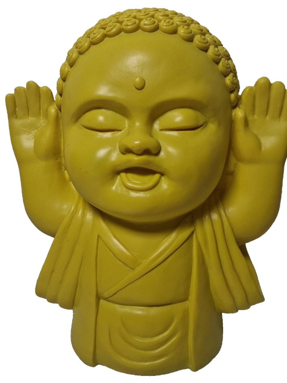 Rocket USA Laughing Baby Buddah Buddah Coin Bank Yellow Plastic Buddhist 8"